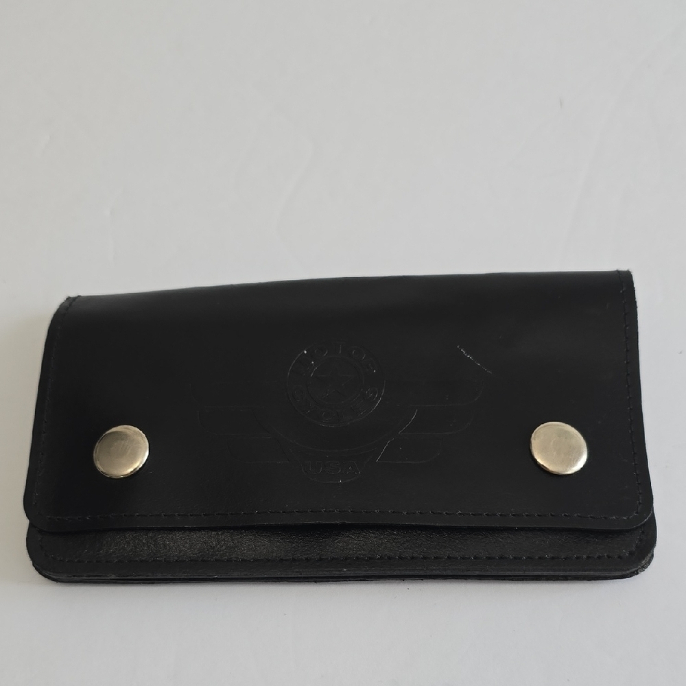 Vintage Motorcyles USA Genuine Leather Biker Trucker Black Wallet